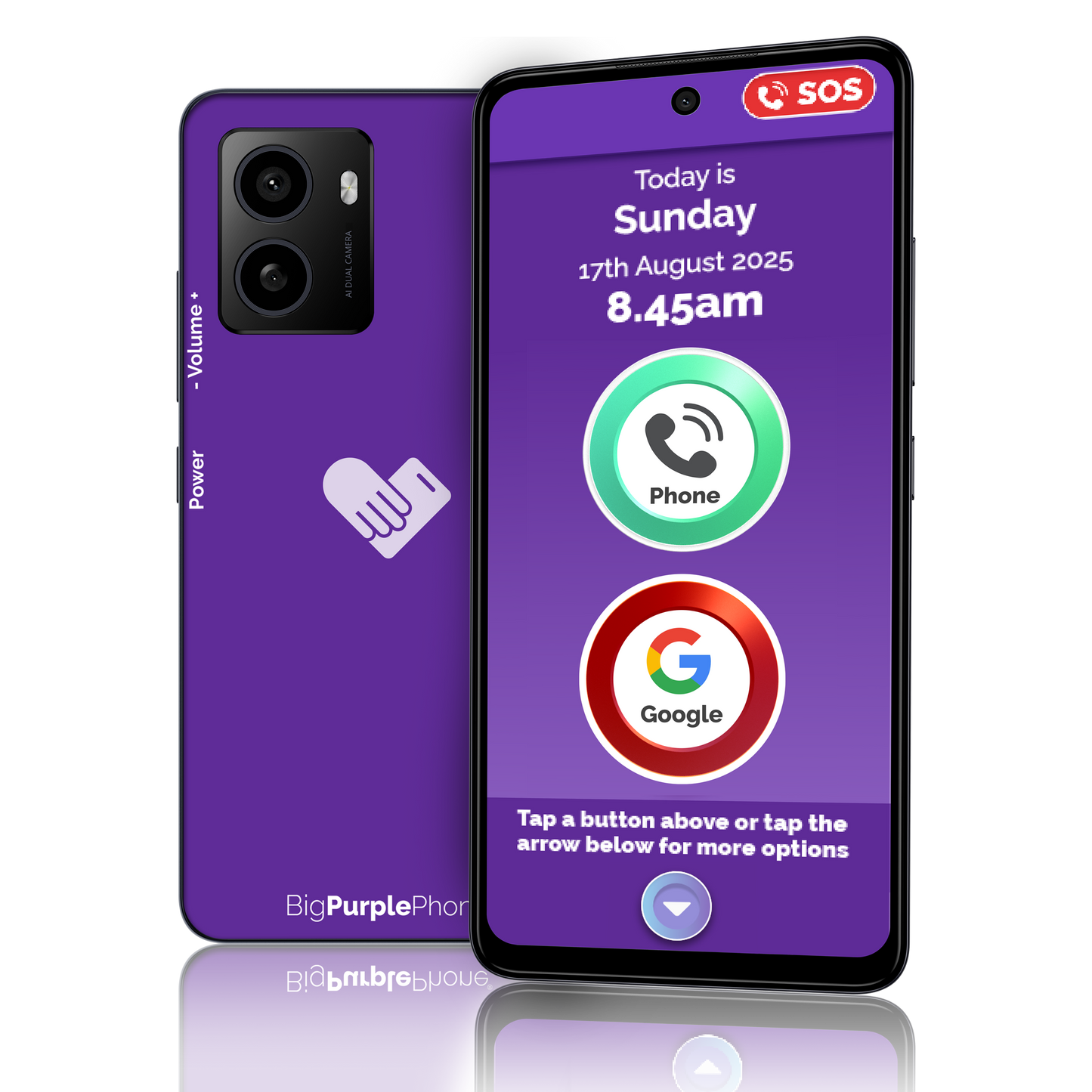 Image of BigPurplePhone SilverFox: Best mobile for seniors with large icons, clear display, and easy navigation on the home screen.