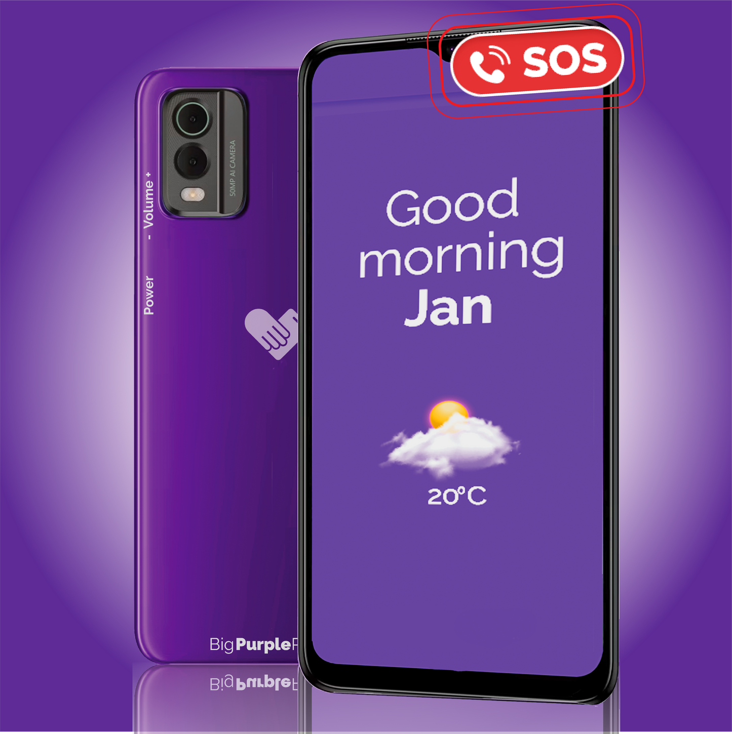 Best mobile for seniors showing daily weather updates and a friendly morning greeting.