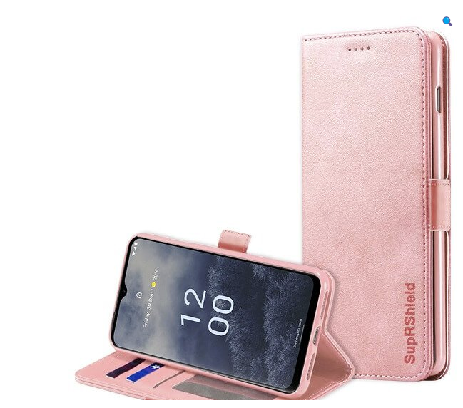 BigPurplePhone wallet case opened to display multiple card slots, made for everyday use by seniors.