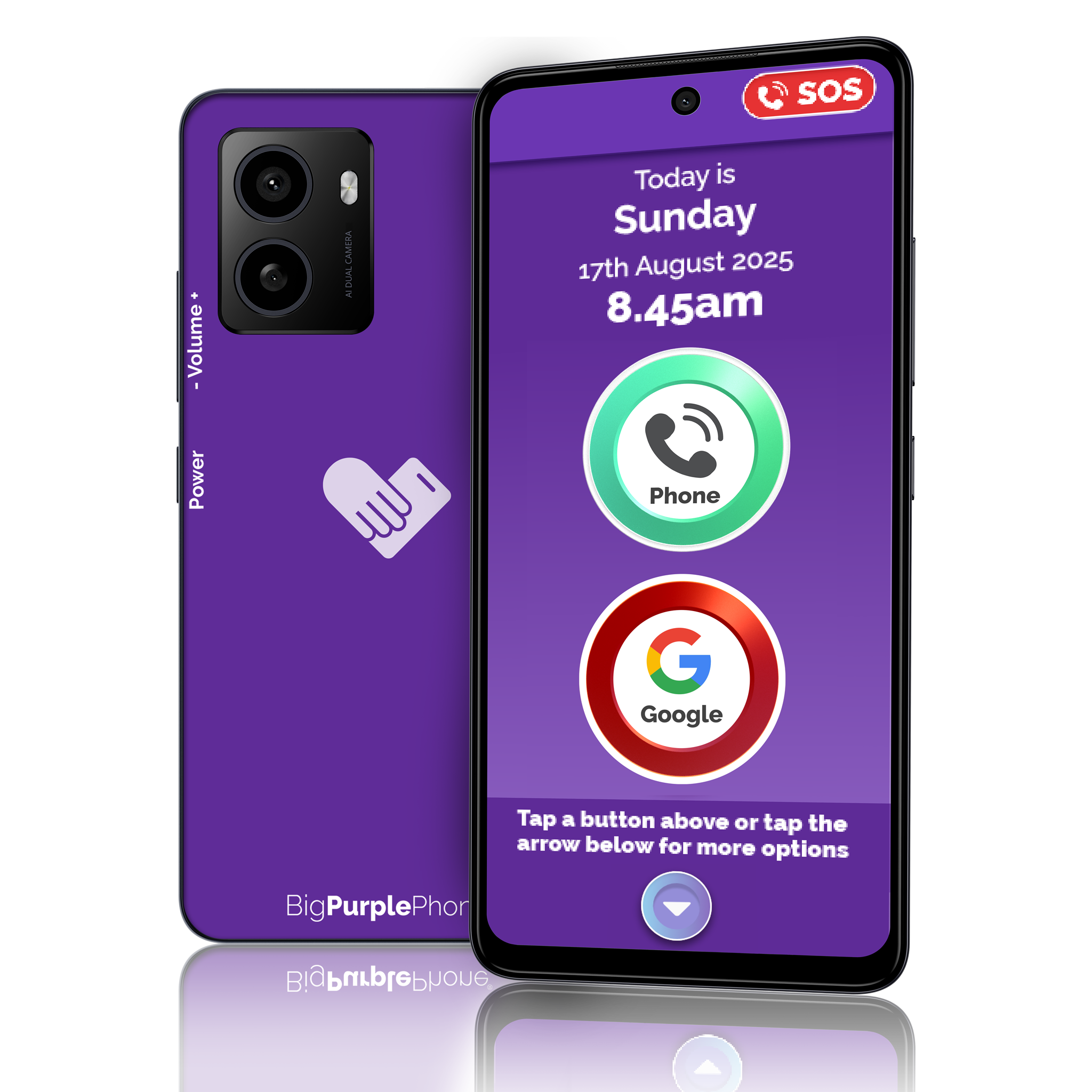 Image of BigPurplePhone SilverFox: Best mobile for seniors with large icons, clear display, and easy navigation on the home screen.