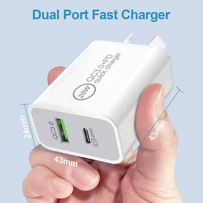 20W Dual Port Fast Charging Wall Plug for BigPurplePhone