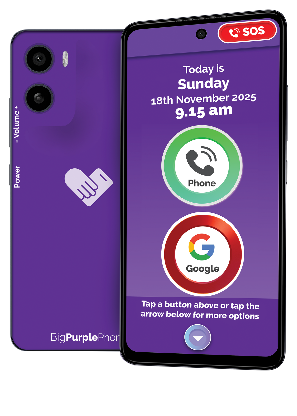 BigPurplePhone SilverFox+ shown front and back
