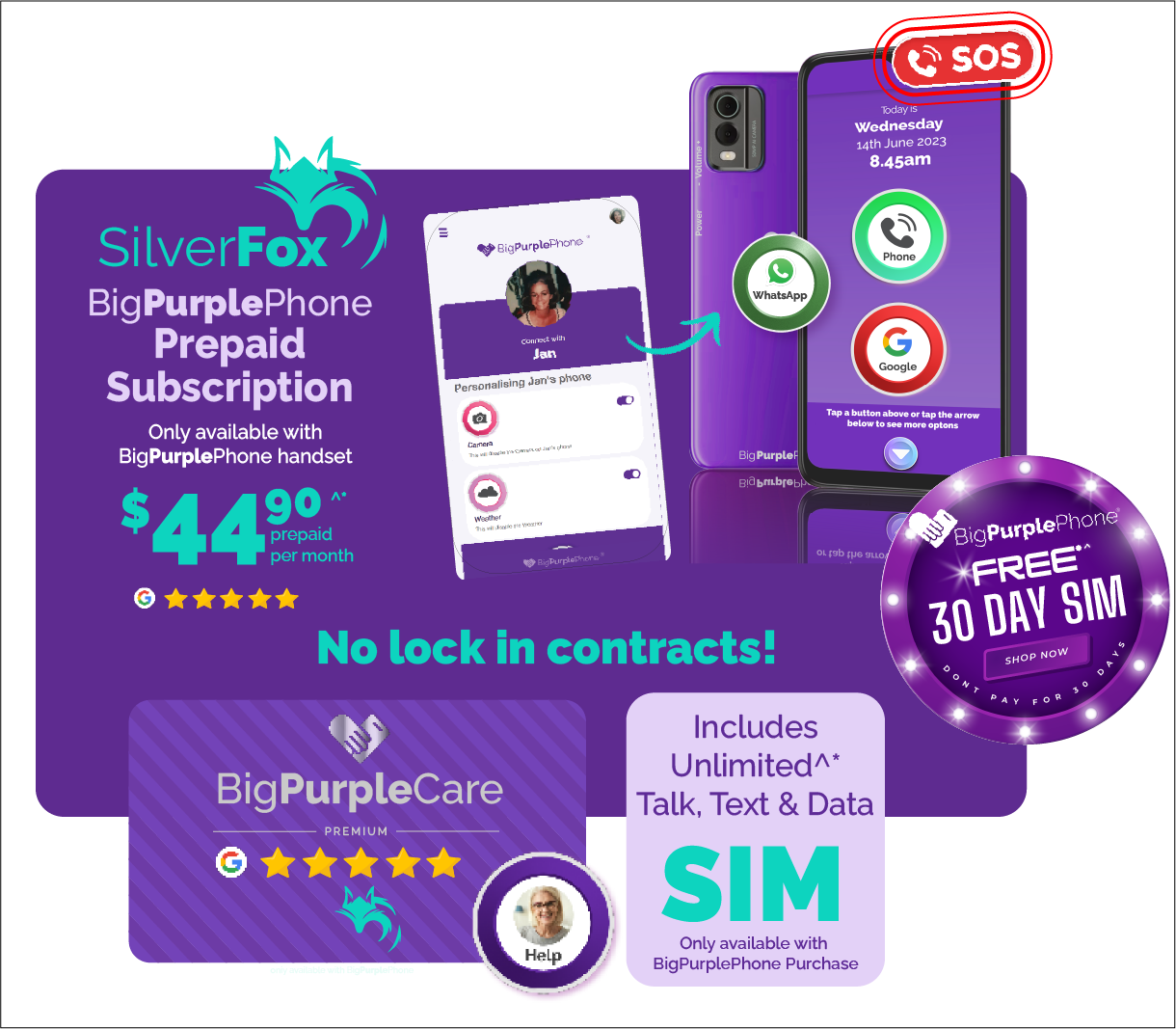 BigPurplePhone SilverFox $44.90 Monthly Prepaid Subscription